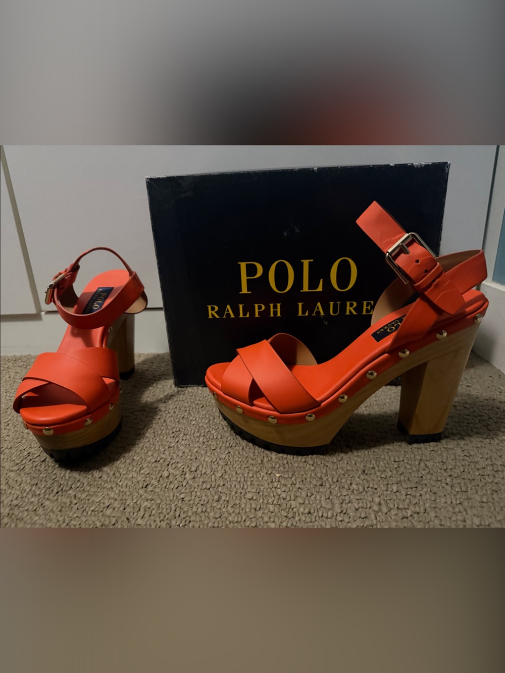 Polo by Ralph Lauren Bright Orange Cross-Strap Platform Sandals